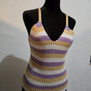 NWT Striped Ribbed Knit Camisole Top In Purple & Beige By Ee:some Size L‎